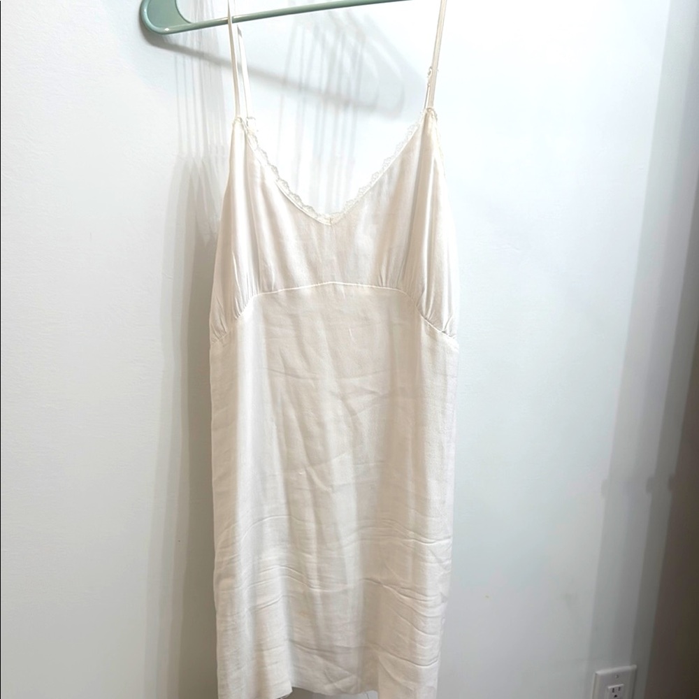 Olivaceous White Mini Dress with Spaghetti Straps
